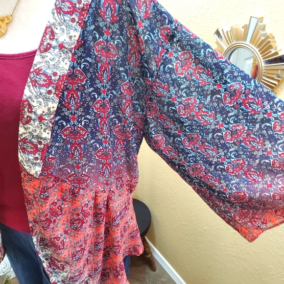 Taylor & Sage Chiffon Printed Flyaway Kimono sz L - Picture 4 of 9